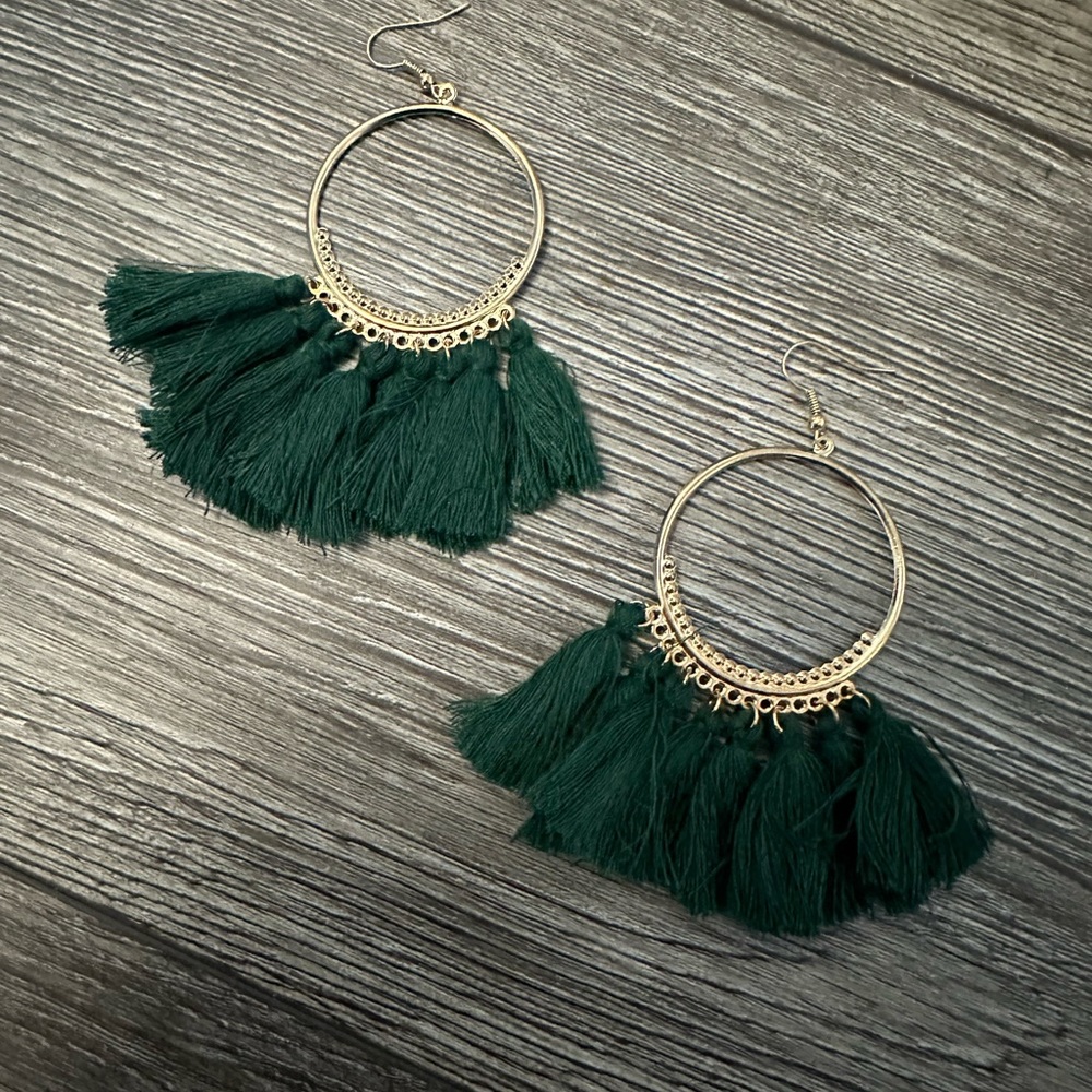 Emerald green Fringe Tassel Earrings